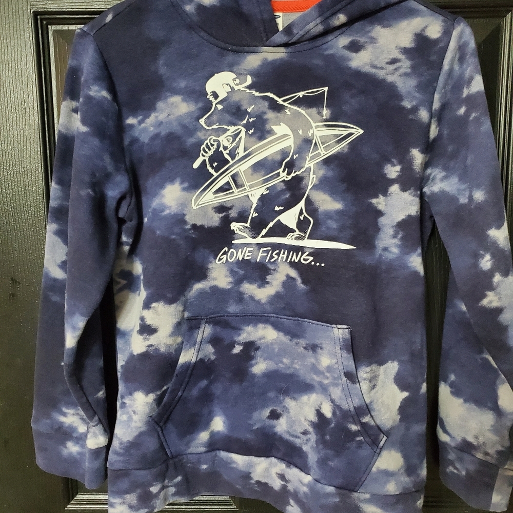 Gone fishing tye dye hooded sweatshirt